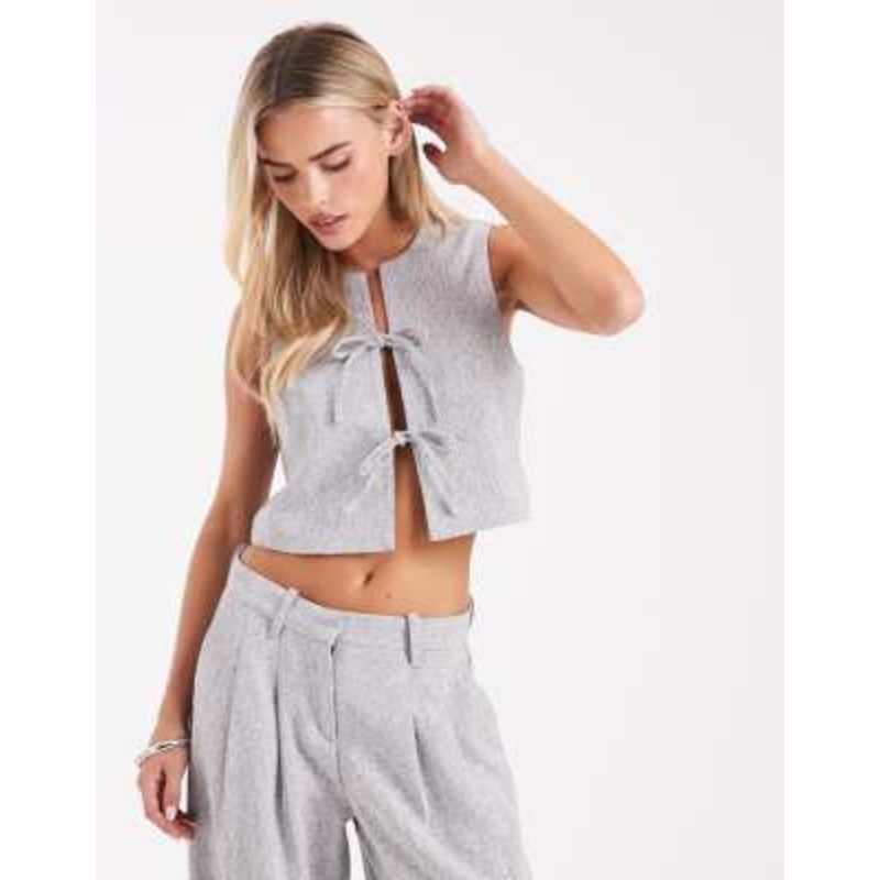 Vero Moda Petite tailored tie front vest in heather gray – part of a set