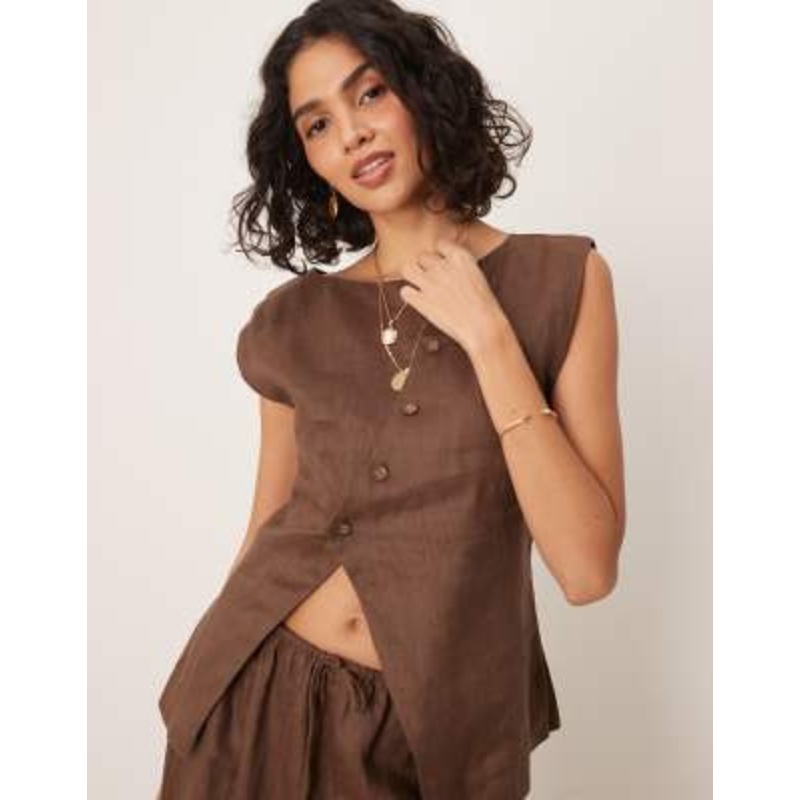 VRG GRL aria linen vest in chocolate brown – part of a set