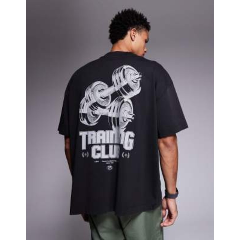 4505 back print oversized heavyweight cotton t-shirt with quick dry finish in washed black