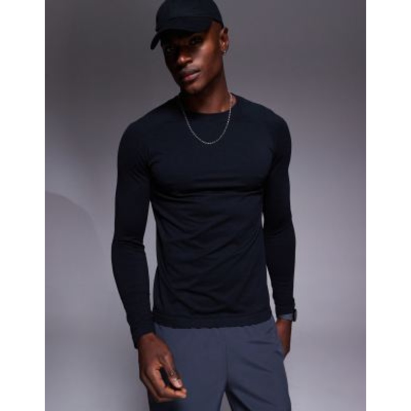 4505 seamless mesh slim fit lightweight base layer long sleeve t-shirt in black