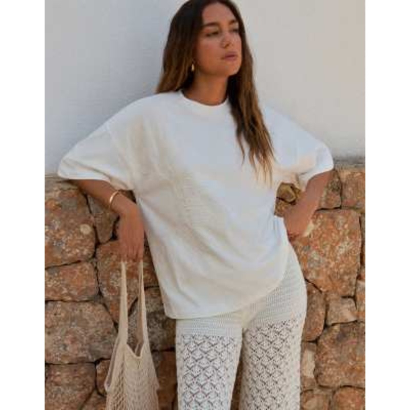4th & Reckless x Luana Barron cotton oversized embroidered sun T-shirt in white