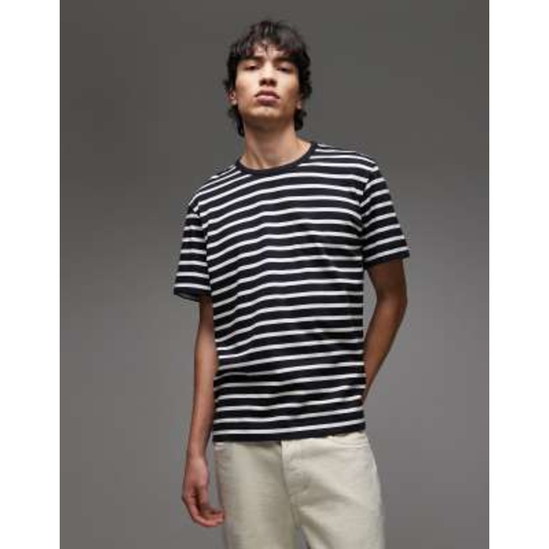 ARKET heavyweight oversized T-shirt in blue and white stripes