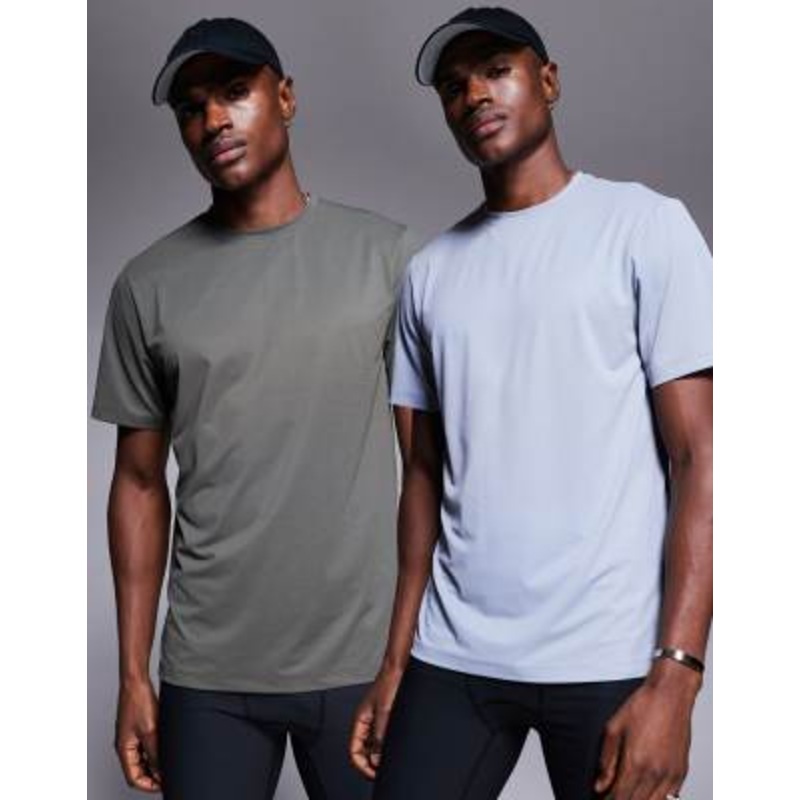 4505 Icon training T-shirt with quick dry 2 pack in khaki and gray