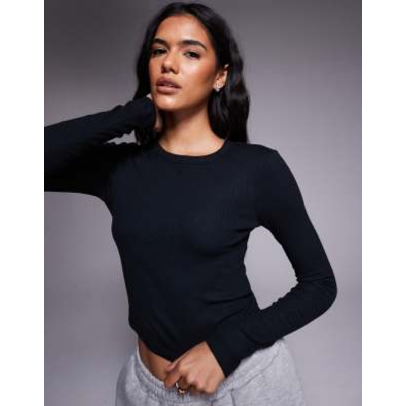 4505 Rest Day ultra soft modal ribbed long sleeve cropped baby T-shirt in black