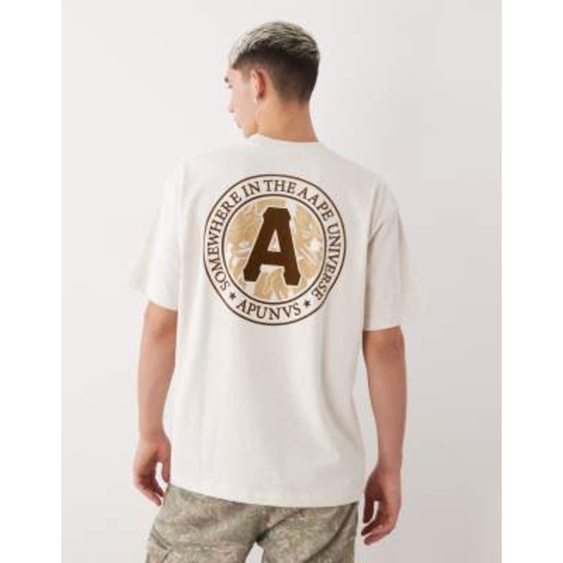 Aape By A Bathing Ape boxy fit T-shirt in beige with chest and back print