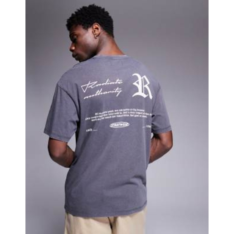 ADPT oversized T-shirt with gothic text backprint in dark gray