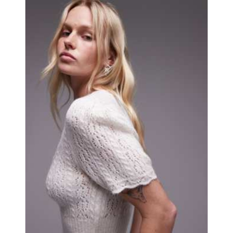 Topshop knit pointelle T-shirt in ivory