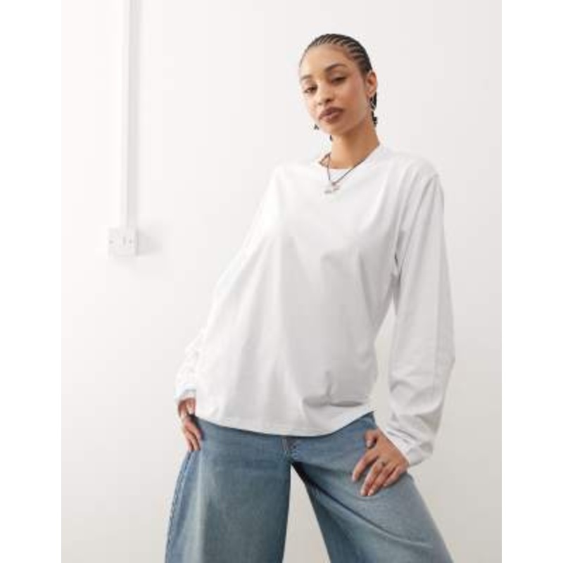 Weekday oversized boxy fit long sleeve t-shirt in white