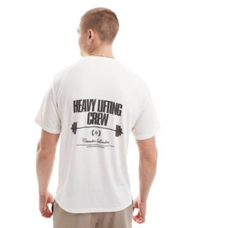 4505 quick dry performance jersey training back print t-shirt in off white