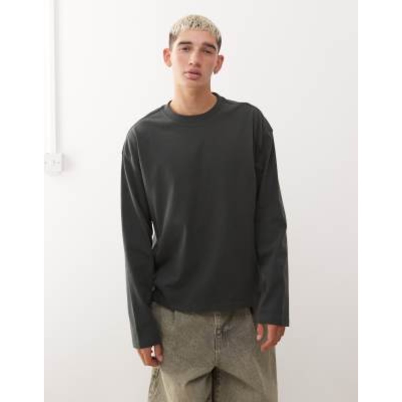 Weekday boxy fit long sleeve T-shirt in dark green
