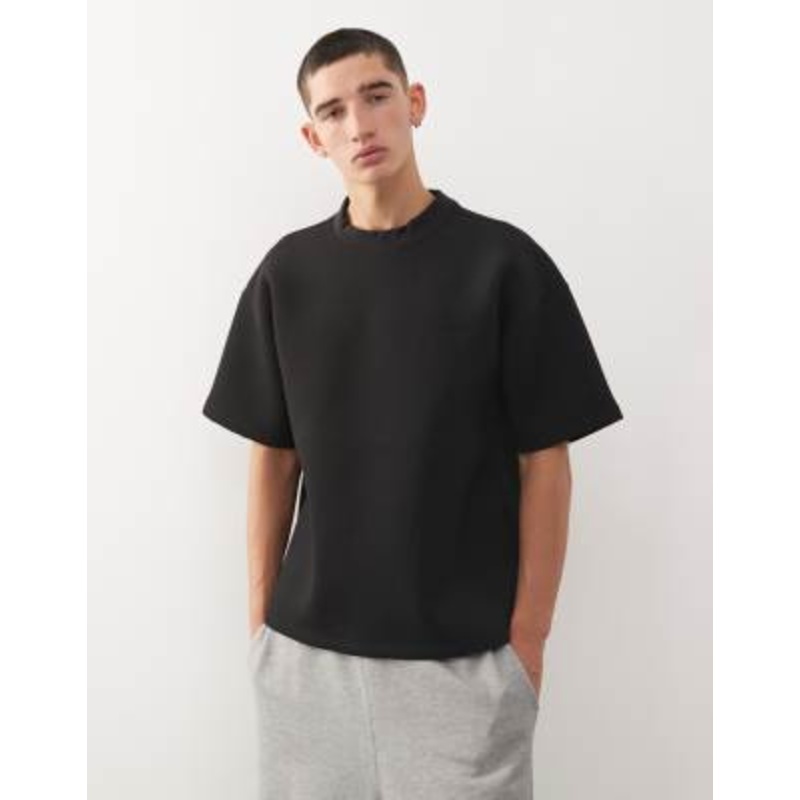 Weekday premium scuba boxy fit T-shirt in black