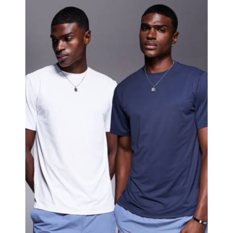 4505 Icon training T-shirt with quick dry 2 pack in navy and white