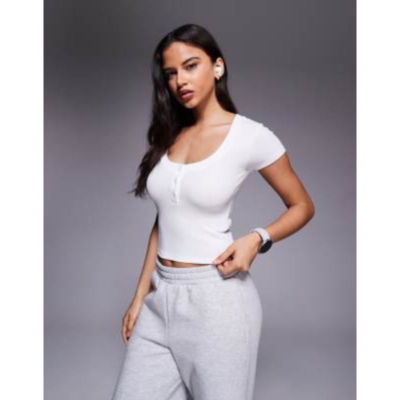 4505 Rest Day ultra soft modal ribbed cropped baby henley T-shirt in white