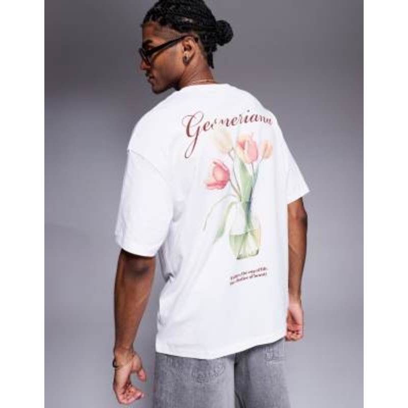 ADPT oversized t-shirt in cream with dark red flower back print