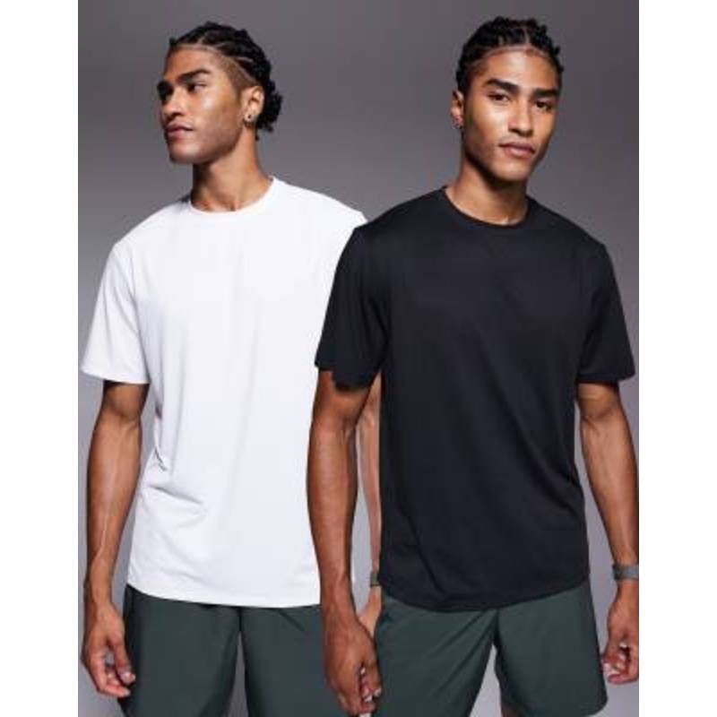 4505 Icon training t-shirt with quick dry 2 pack in black and white