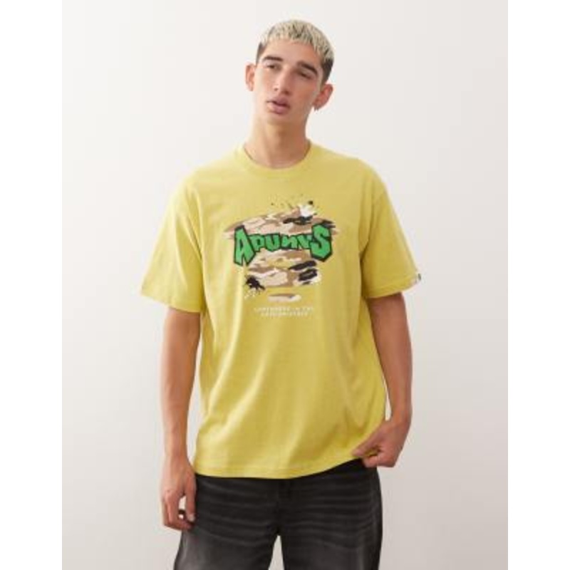 Aape by A Bathing Ape boxy T-shirt in yellow with chest and back logo print