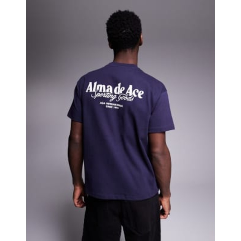 Alma de Ace t-shirt with logo back print in navy