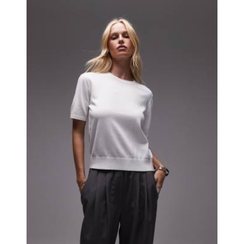 ARKET pure cotton knit t-shirt top in off white
