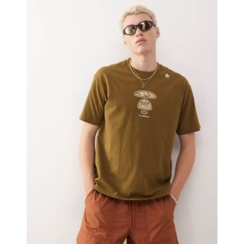 AAPE BY A BATHING APE boxy fit T-shirt in khaki green with multi placement western print