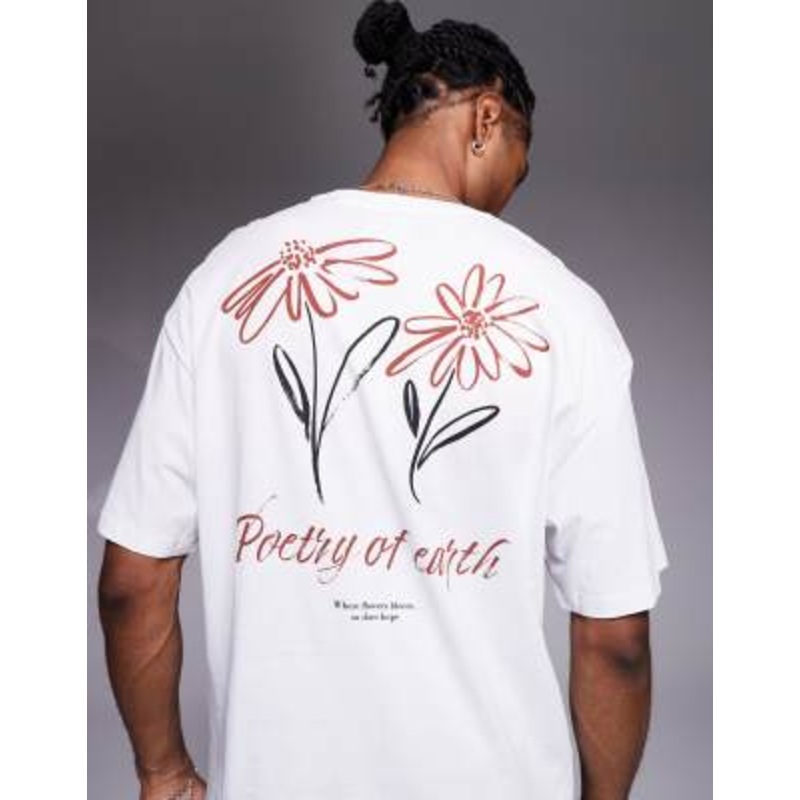 ADPT oversized T-shirt in white with flower back print