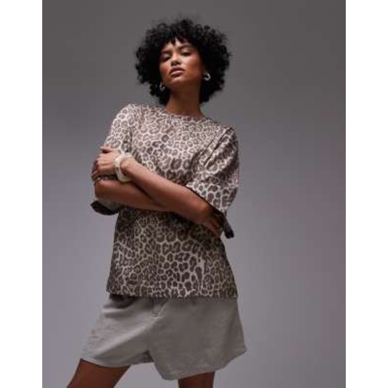 & Other Stories jersey relaxed t-shirt with panel detail in leopard print