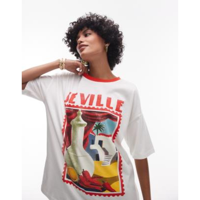Topshop jersey graphic Seville T-shirt with contrast ringer in white