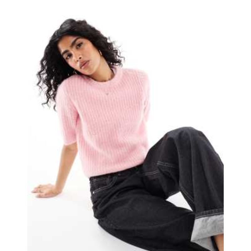 Vero Moda chunky ribbed knit t-shirt in pink