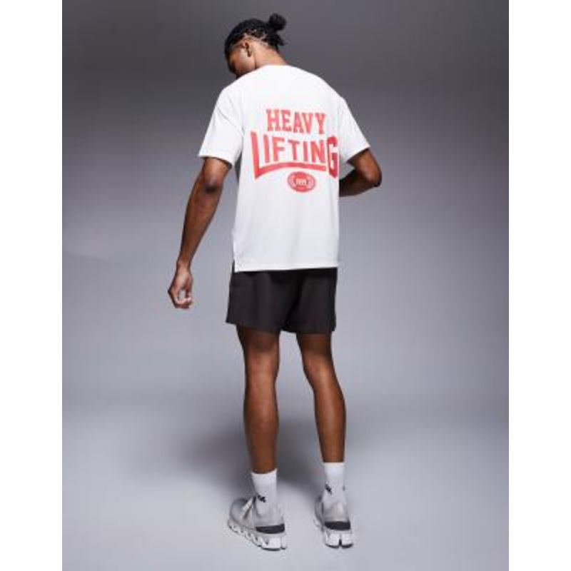 4505 Heavy Lifting quick dry back print performance T-shirt in vintage white