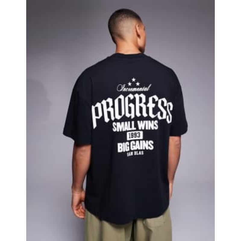 4505 heavyweight cotton oversized t-shirt with back print and quick dry finish in washed black