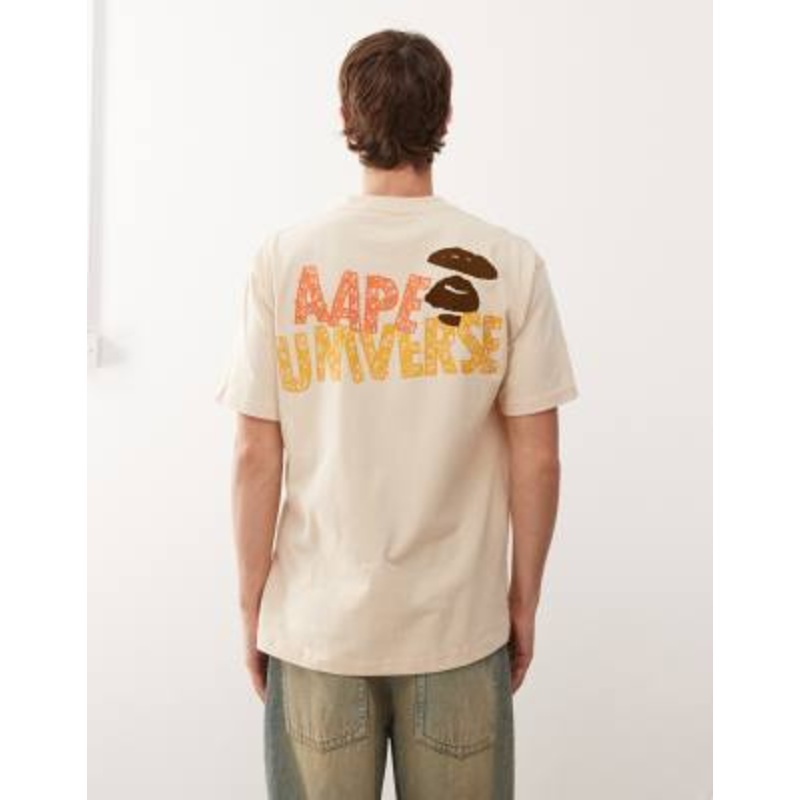 Aape by A Bathing Ape boxy t-shirt in light brown with chest and back prints