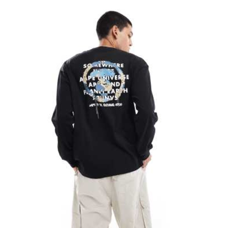 Aape By A Bathing Ape logo long sleeve T-shirt with back print in black