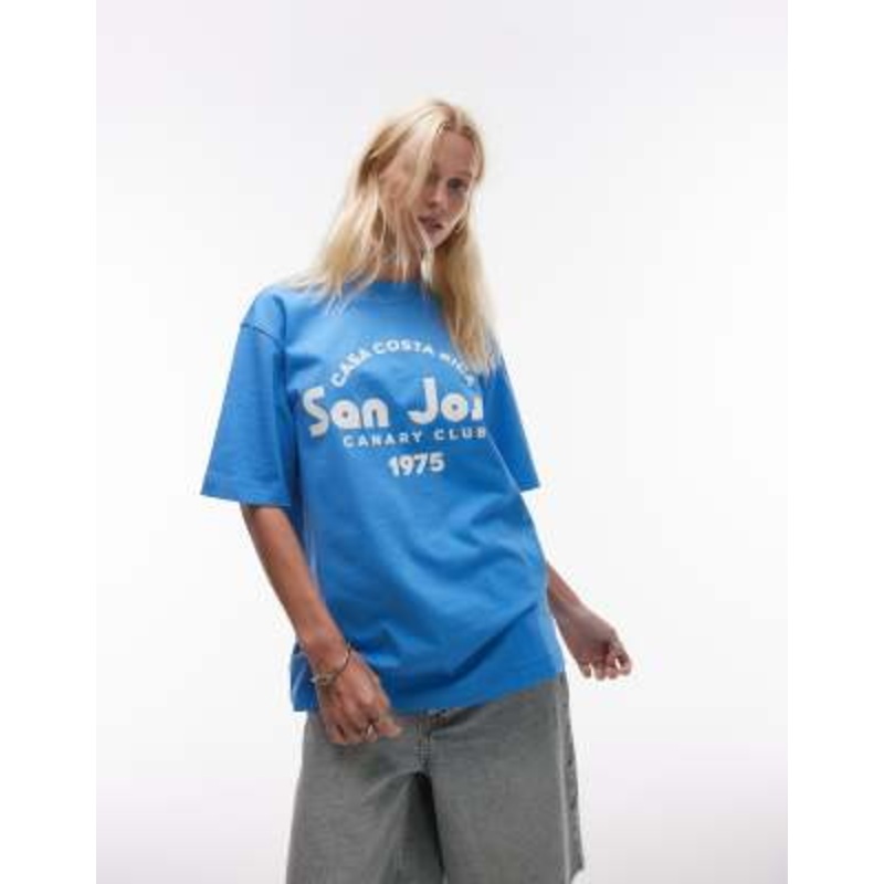 Topshop jersey San Jose graphic oversized t-shirt in cobalt blue