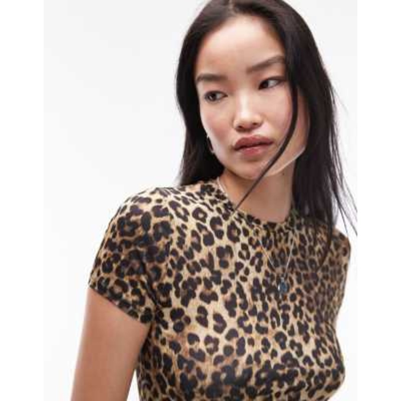 Topshop leopard print microfiber t-shirt in brown