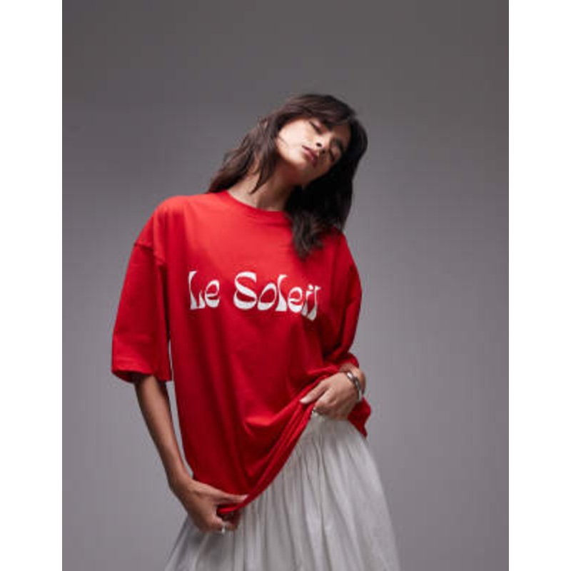 Topshop oversized graphic Le Soleil t-shirt in dark red