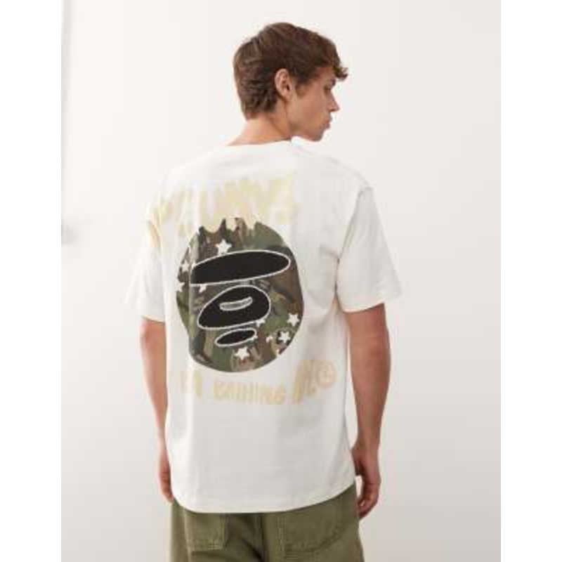 Aape by A Bathing Ape boxy T-shirt in off white with chest and back placement prints