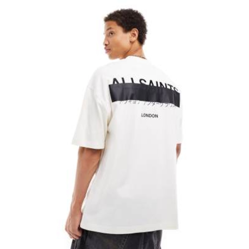 AllSaints Redact oversized embroidered logo t-shirt in white