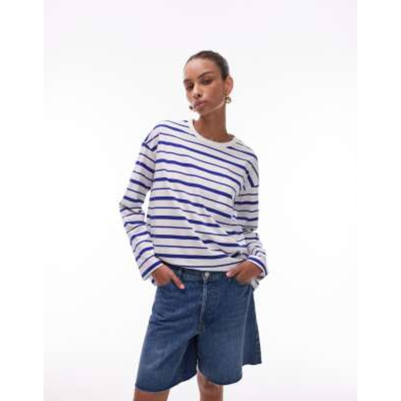 ARKET jersey long sleeve t-shirt in blue stripes