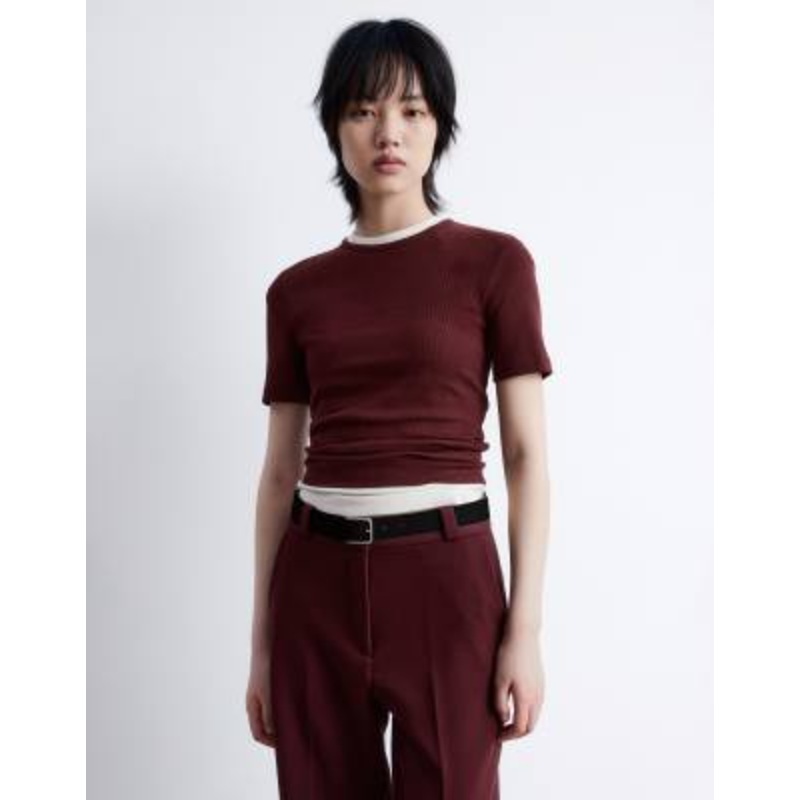 & Other Stories super soft jersey ribbed T-shirt in burgundy wine