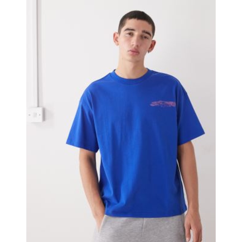 Weekday boxy fit T-shirt with graphic print in blue