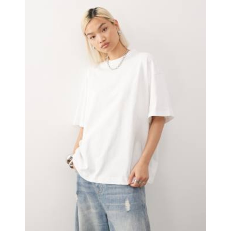 Weekday oversized T-shirt with mock neck in white