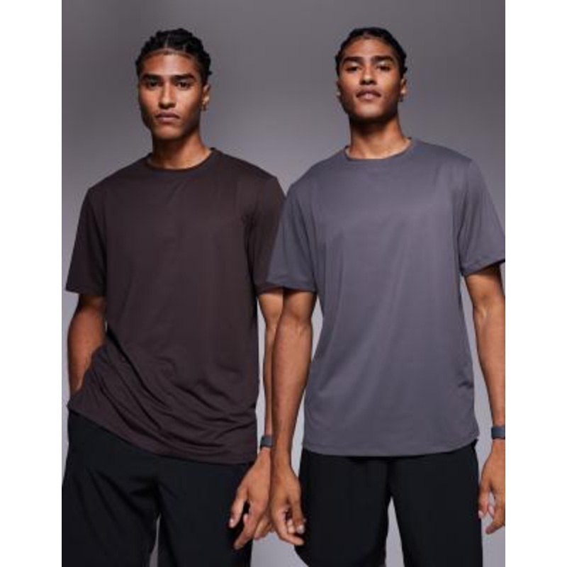 4505 Icon training t-shirt with quick dry 2 pack in coffee and graphite