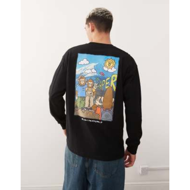 Aape by A Bathing Ape boxy long sleeve t-shirt in black with mountain back print