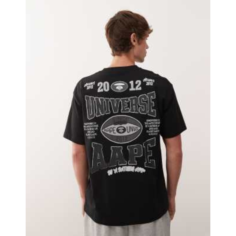 Aape by A Bathing Ape boxy t-shirt in black with large varsity back print