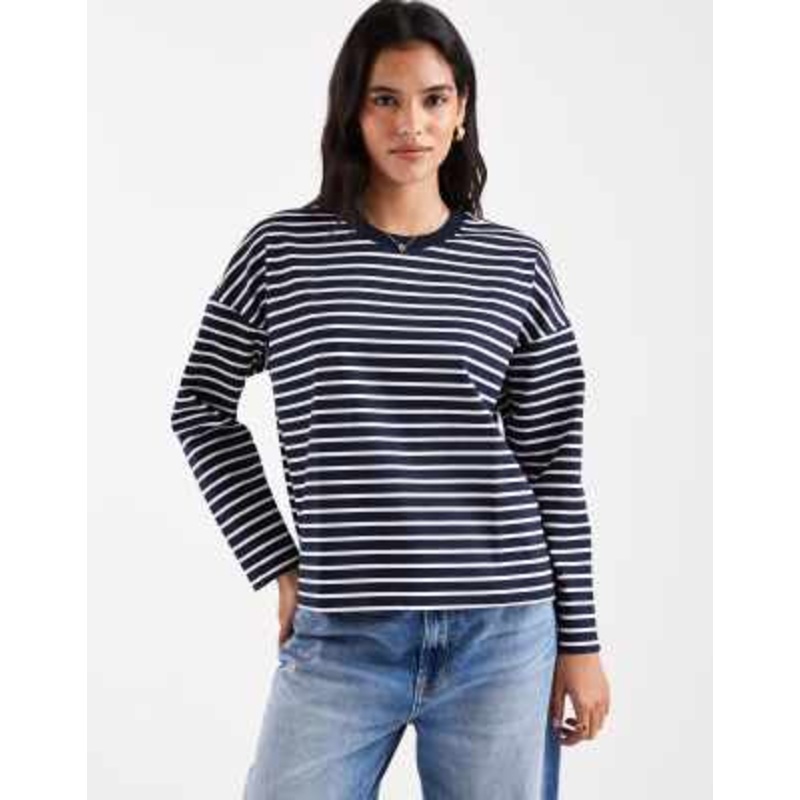 Vero Moda oversized long sleeve t-shirt in navy and white stripe