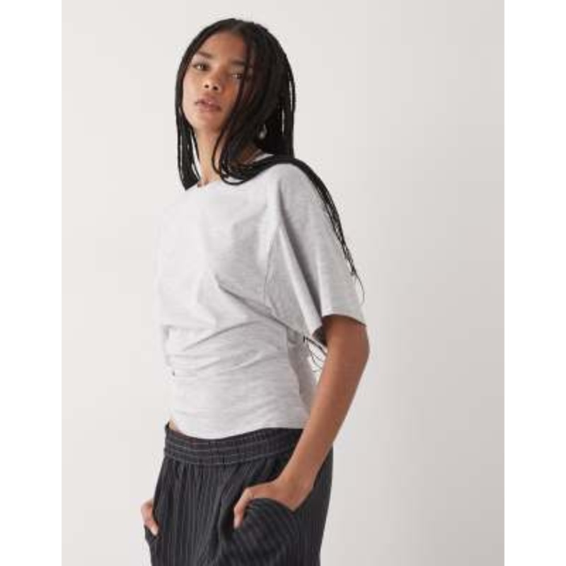 Weekday cinched waist t-shirt in heather gray