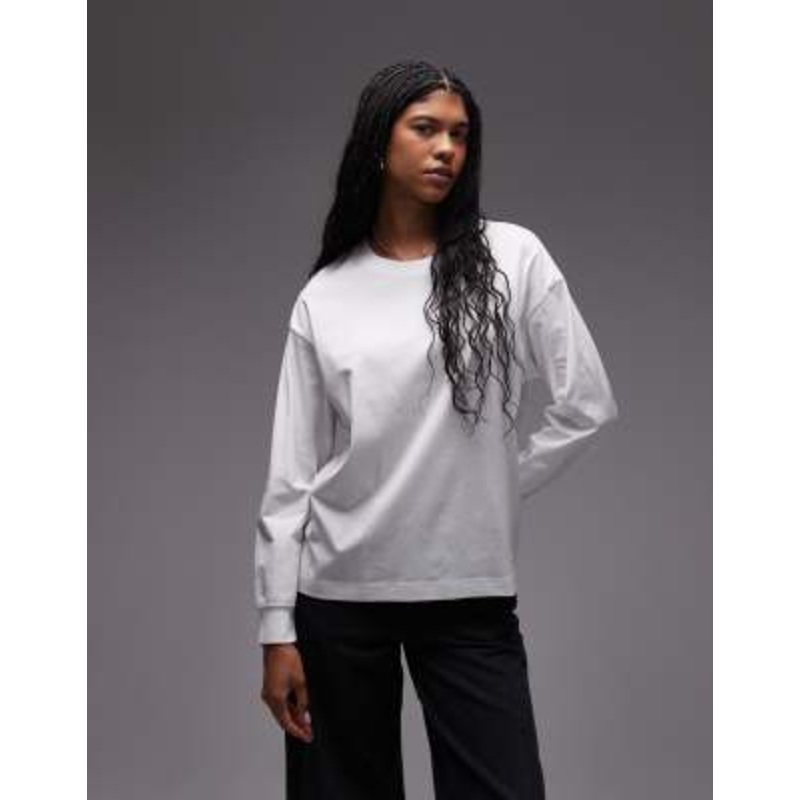 ARKET jersey long sleeve relaxed t-shirt with deep cuffs in white