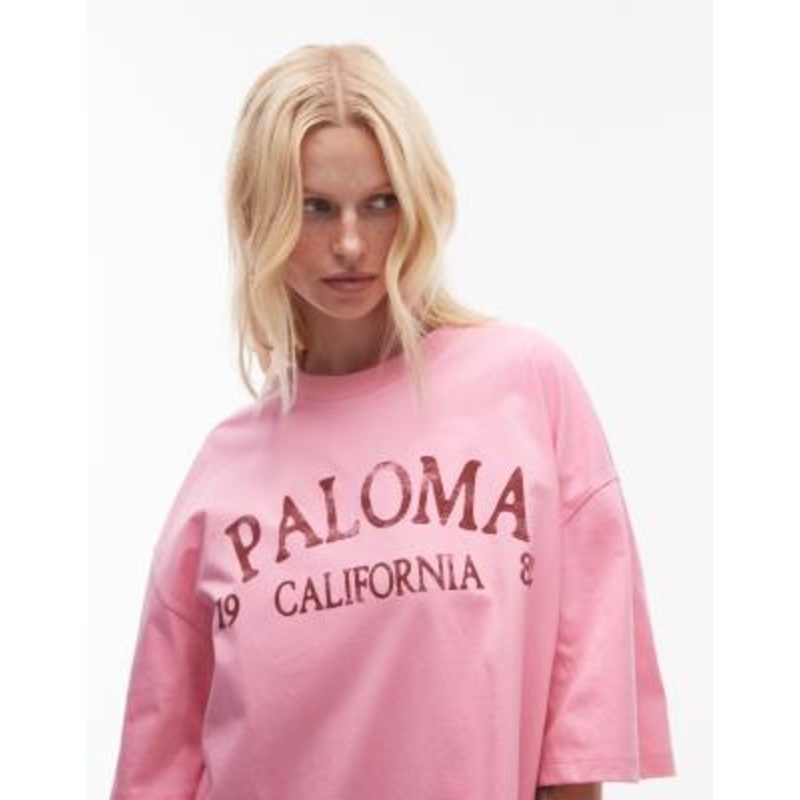 Topshop jersey graphic Paloma oversized T-shirt in pink