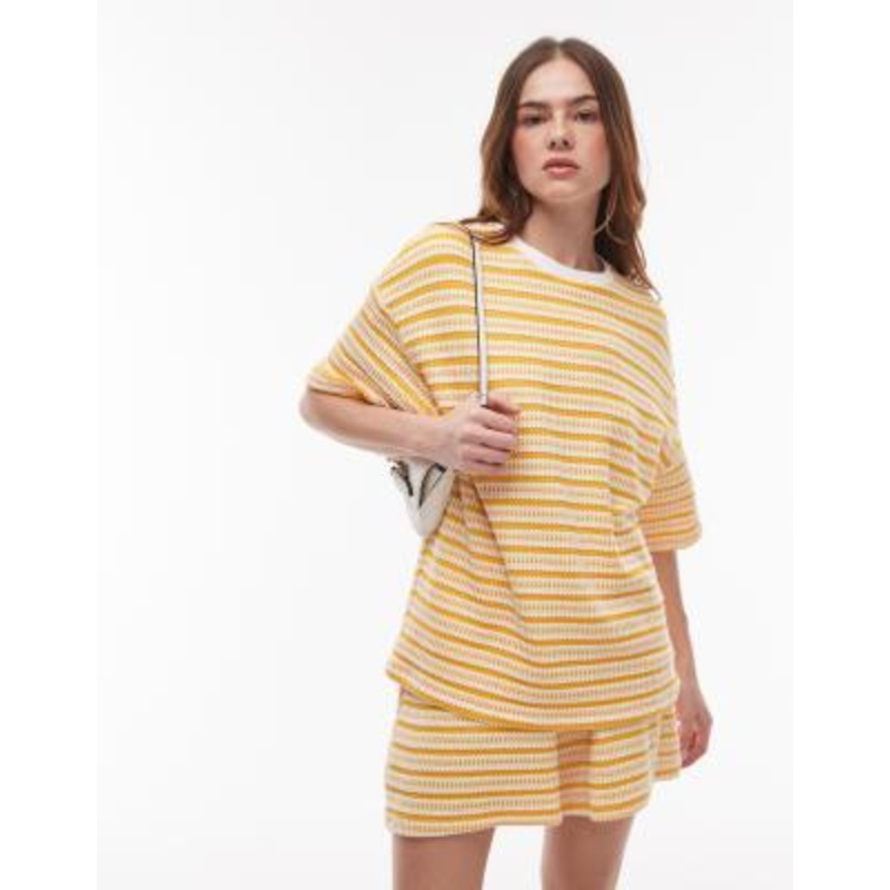 Topshop textured striped oversized T-shirt in orange – part of a set