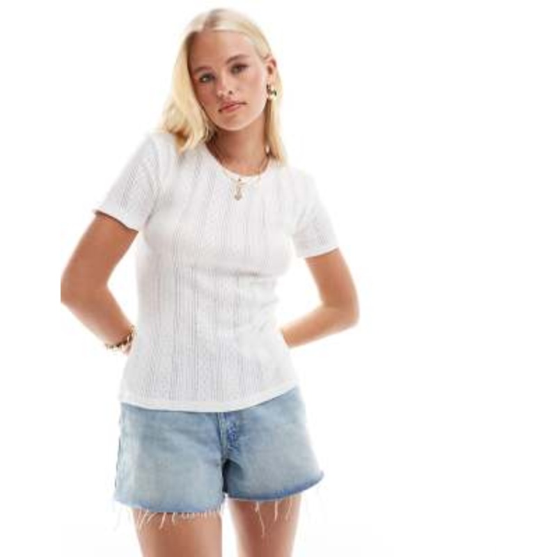 Vero Moda pointelle T-shirt in white