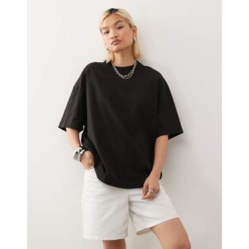 Weekday oversized t-shirt with mock neck in black